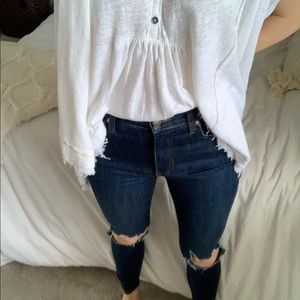 Free People High Rise Busted Knee Skinny Jeans